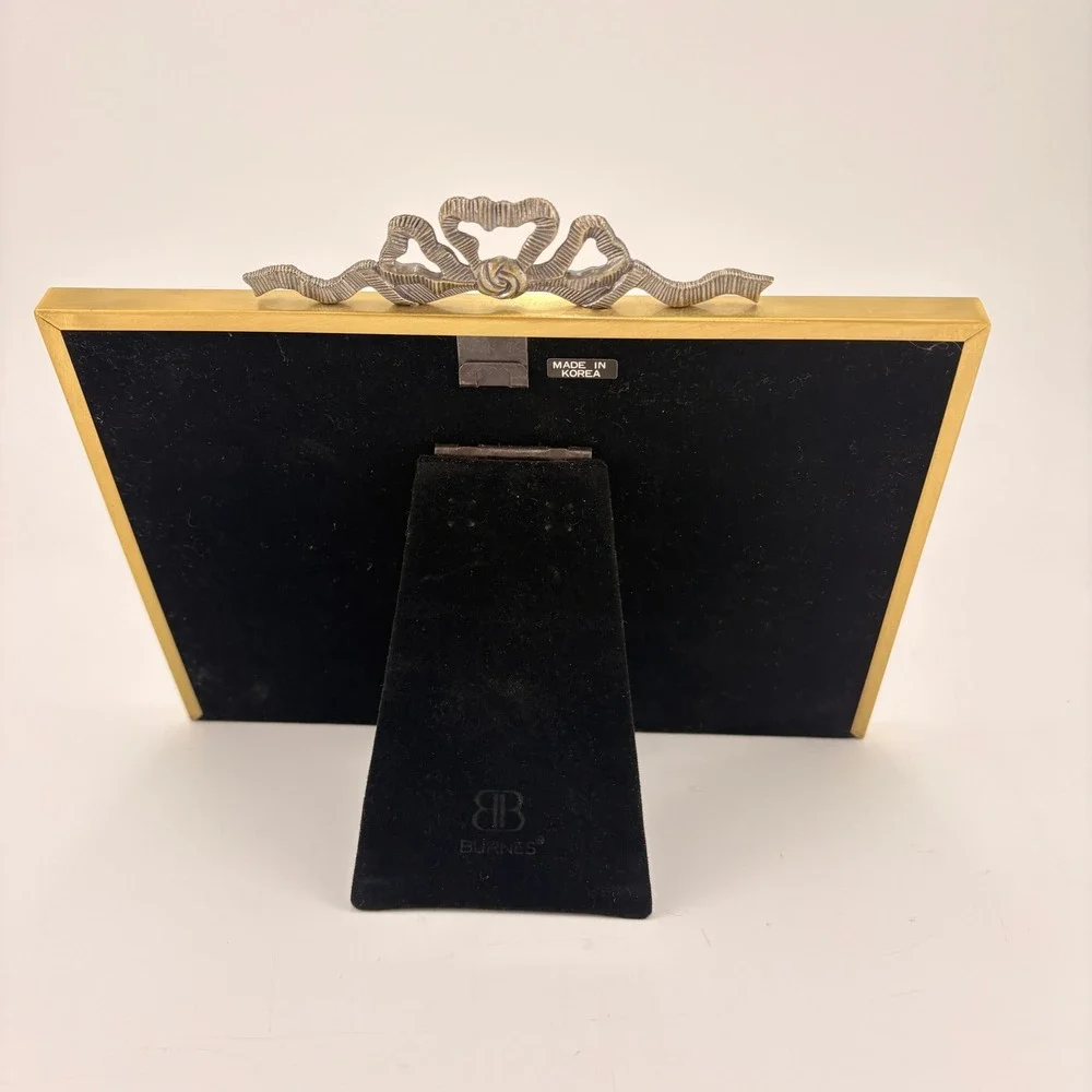 Burnes Vintage Double Picture Frame Marbled Blue Purple Gold‎ Tone Bow Detail